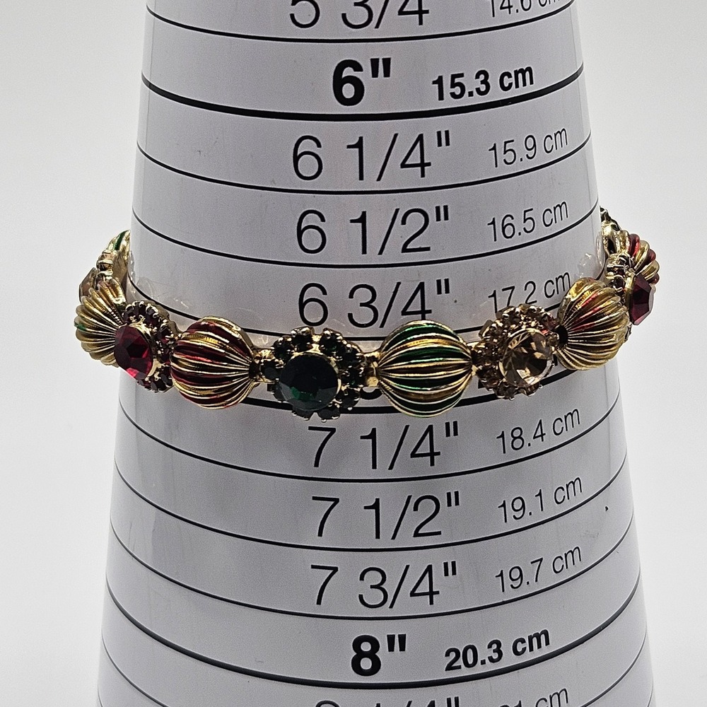 Set Bangle Bracelets Rhinestone Colorful Red Green Gold Tone - Picture 9 of 10